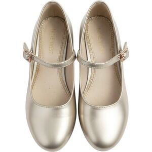 Nine West Mary Jane Heels Kids Size 13 Champagne Gold Glitter Buckle Dress Shoes